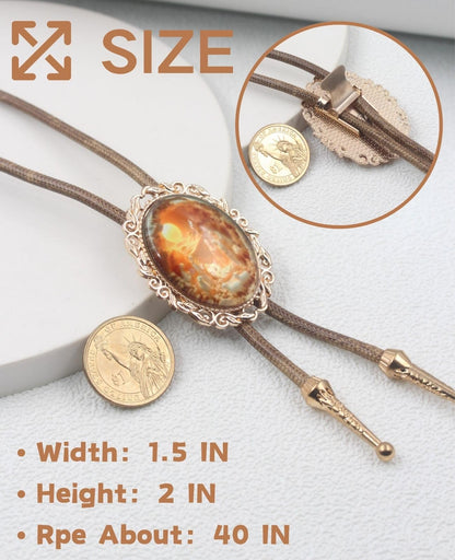 PEARLY JUN Bolo Tie for Women Men Flower Rose Western Cowboy Brown Leather Country Style String Vest Gifts (Gold - Saintly Baptism)