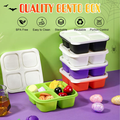 Honeydak 5 Pack Snack Containers 4 Compartment Bento Snack Boxes Reusable Lunchable Containers with Lids Divided Meal Prep Lunch Food Storage Box for School Work Travel(Halloween,Equal)