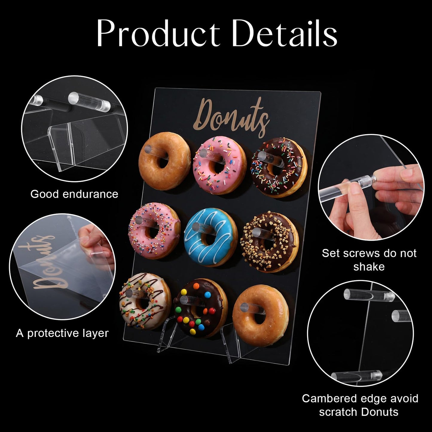 Meyeyaia 2 Pack Donut Wall Display Stand for Dessert Table, Clear Acrylic Donut Board Display Holder Wall Stand for Wedding Birthday Holiday Party Bridal Baby Shower Decorations, 13.78 x 9.84 Inch