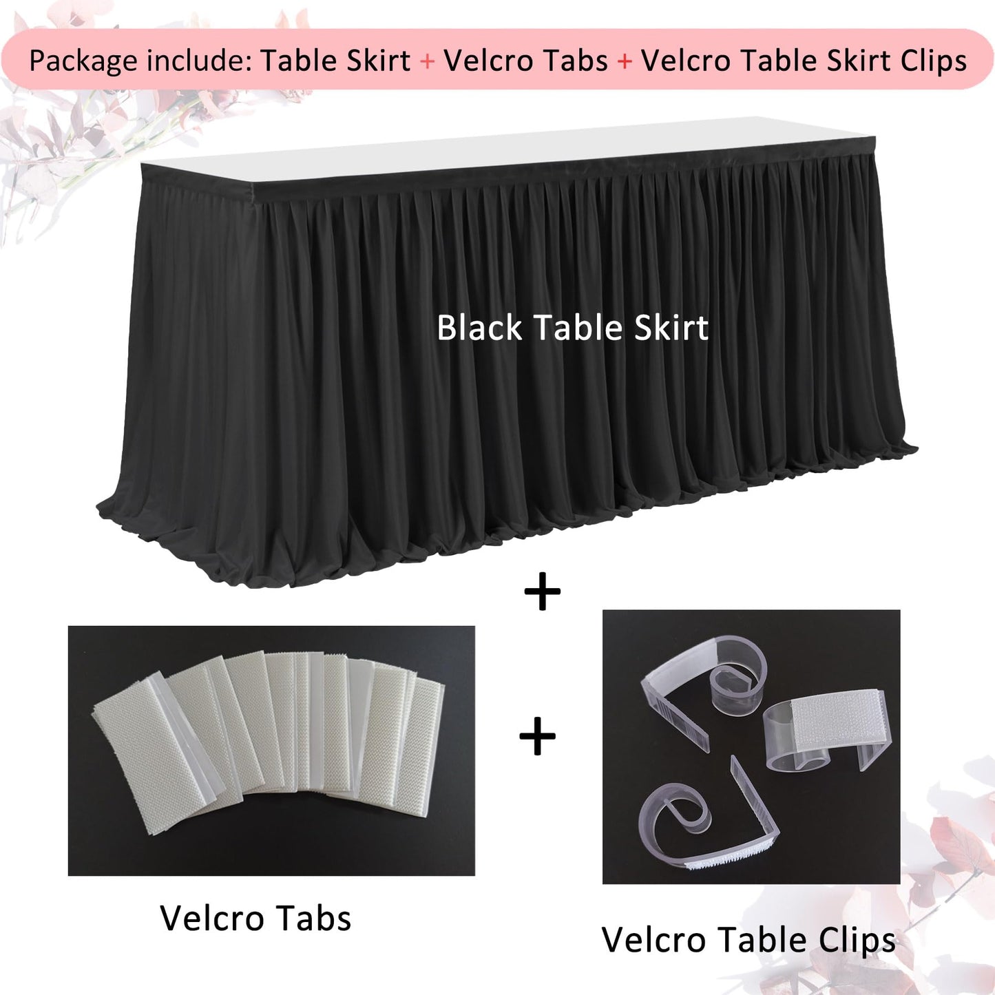 5ft Table Skirts for Rectangle Tables, Pleated Table Cloth for Black Theme Wedding Halloween Chirstmas Baby Shower 1st Baby Girl Birthday Party Decorations Banquet Buffet Gender Reveal