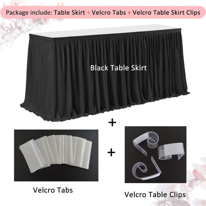 5ft Table Skirts for Rectangle Tables, Pleated Table Cloth for Black Theme Wedding Halloween Chirstmas Baby Shower 1st Baby Girl Birthday Party Decorations Banquet Buffet Gender Reveal