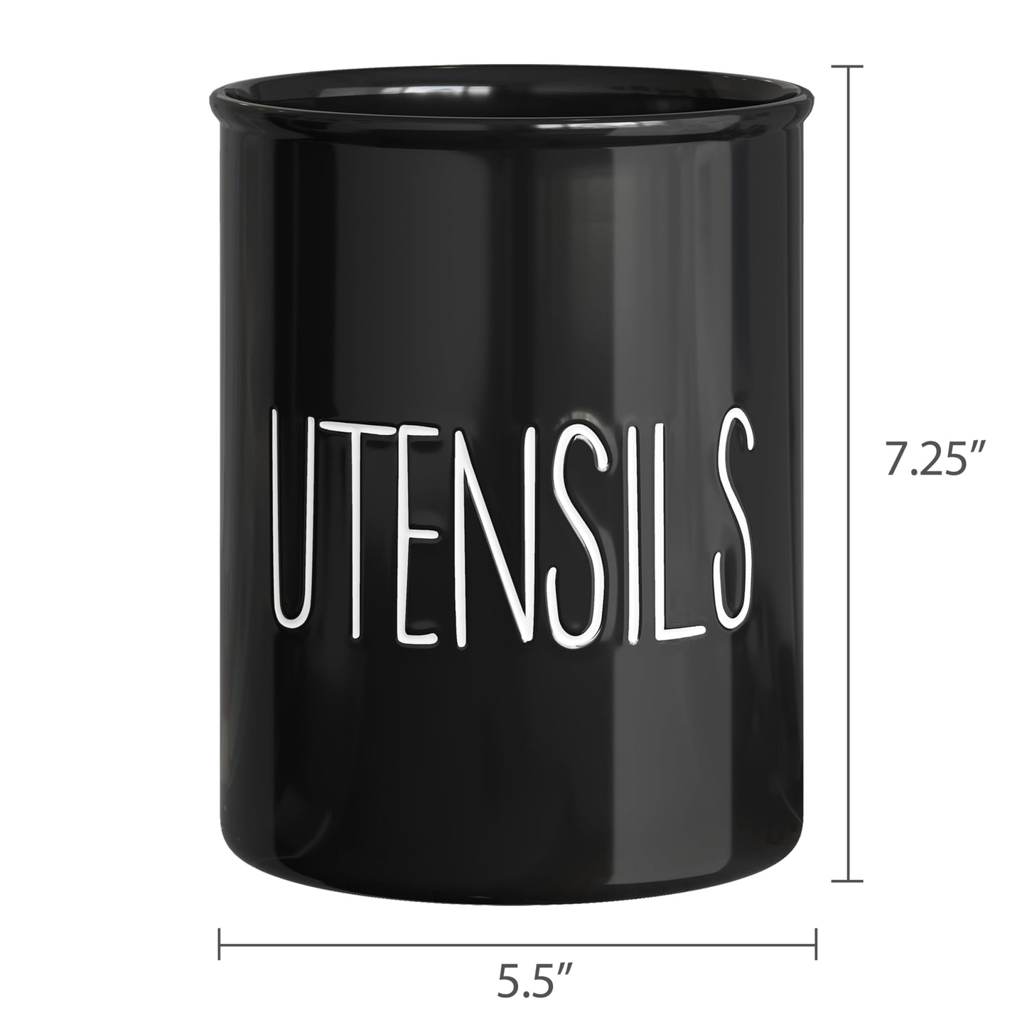 Barnyard Designs Ceramic Farmhouse Kitchen Utensil Holder for Countertop, Decorative Kitchen Utensil Crock for Counter, Spatula Holder, 7" (Black)