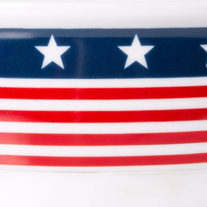 Bone Dry Ceramic Food & Water Bowls for Pets Non-Slip for Secure, Less Messy Feeding, Microwave & Dishwasher Safe, Single Dish Large, 7.5x2.4", Red White & Blue