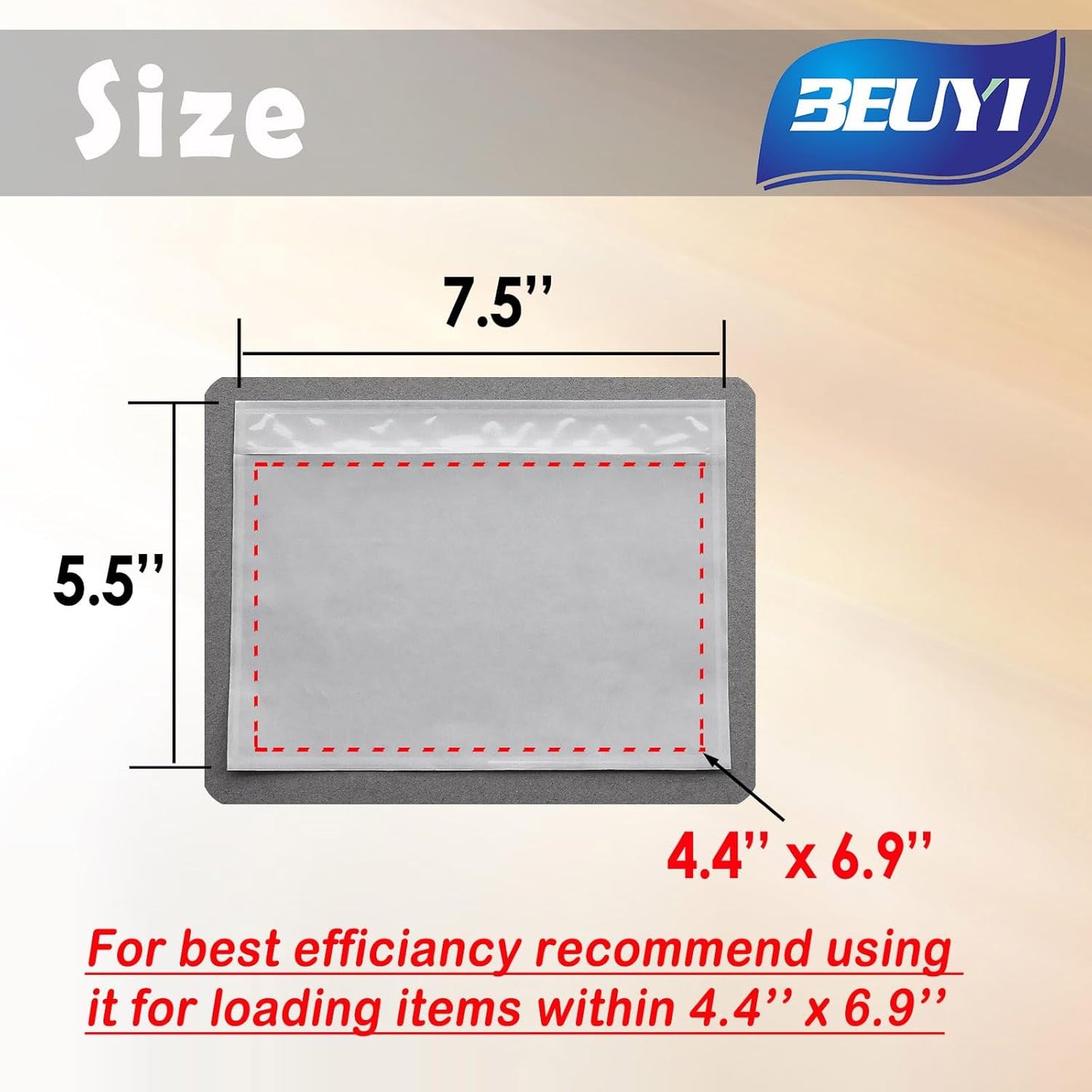 BEUYI Clear 7.5'' x 5.5'' Packing List Envelopes, Adhesive Shipping Label Pouches/Sleeves (50 Pack)