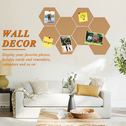 HULAVO 8Pcs Hexagon Felt Cork Board Tiles, Self Adhesive DIY Bulletin Board Pin Board for Office School Home Wall Decor Stickers Memos Photos Display (Deep Camel)