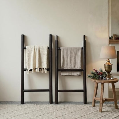 Wooden Blanket Ladder - 76in Natural Wood Color- Leaning Wall Decor for Bedroom, Bathroom, Living Room - Rustic Quilt Holder (Dark Walnut, 76in | Knock Down)