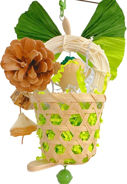 Bird Toys Foraging Shredder Hanging Toys Rope Perch with Bell Parakeet Toy Parrot Swing Climbing Standing Toys Bird Cage Accessories for Conure Cockatiel Budgies Lovebird, Green