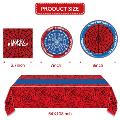 Spider Party Supplies, 40 spiderweb-patterned dinner plates, 20 paper napkins, and one 54-inch × 108-inch tablecloth, Spider Theme Birthday Party Decorations