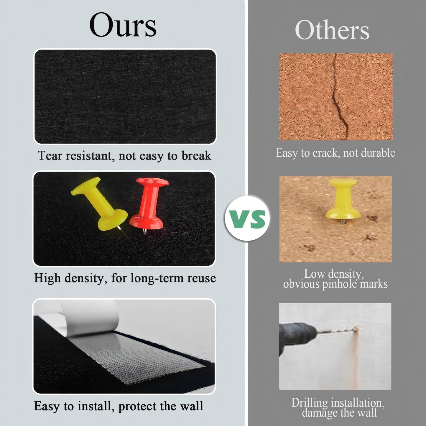 Leallace Cork Board for Walls 36" x 24", Black Bulletin Boards, 6 Pack Felt Cork Tiles with Removable Adhesive & 30 Pushpins, Cork Boards for Office, Home, Classroom, Kids Room