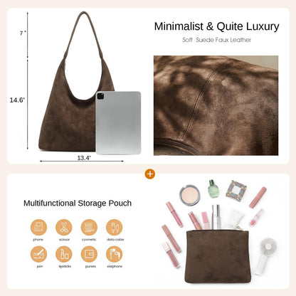 Slouchy Suede Hobo bag for Women Casual Shoulder Bag Soft Cresent Tote Purse Handbag Work Travel