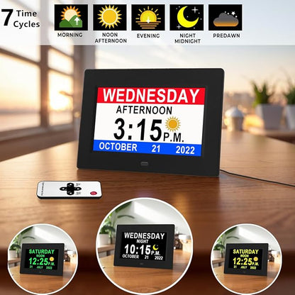 MASSII 27 Alarms Digital Talking Clock with Time Date Announcement, Auto DST, 20 Custom Reminders, 10-Level Dimmer, Sleep Trainer, Large Day Calendar Clock for Elderly Dementia Alzheimers -with Remote