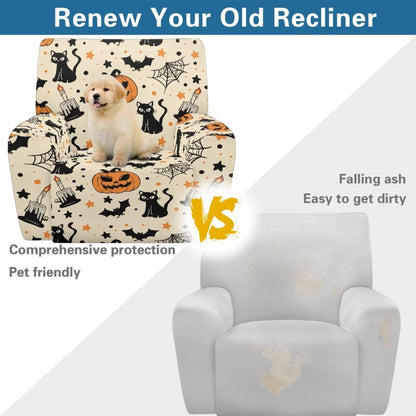 ASQVTIFE Pumpkin Recliner Covers That Stay in Place for Living Room Halloween Black Cat Electric Recliner Chair Covers Halloween Chair Cover for Recliner Halloween Decorations for Home Easy to Clean