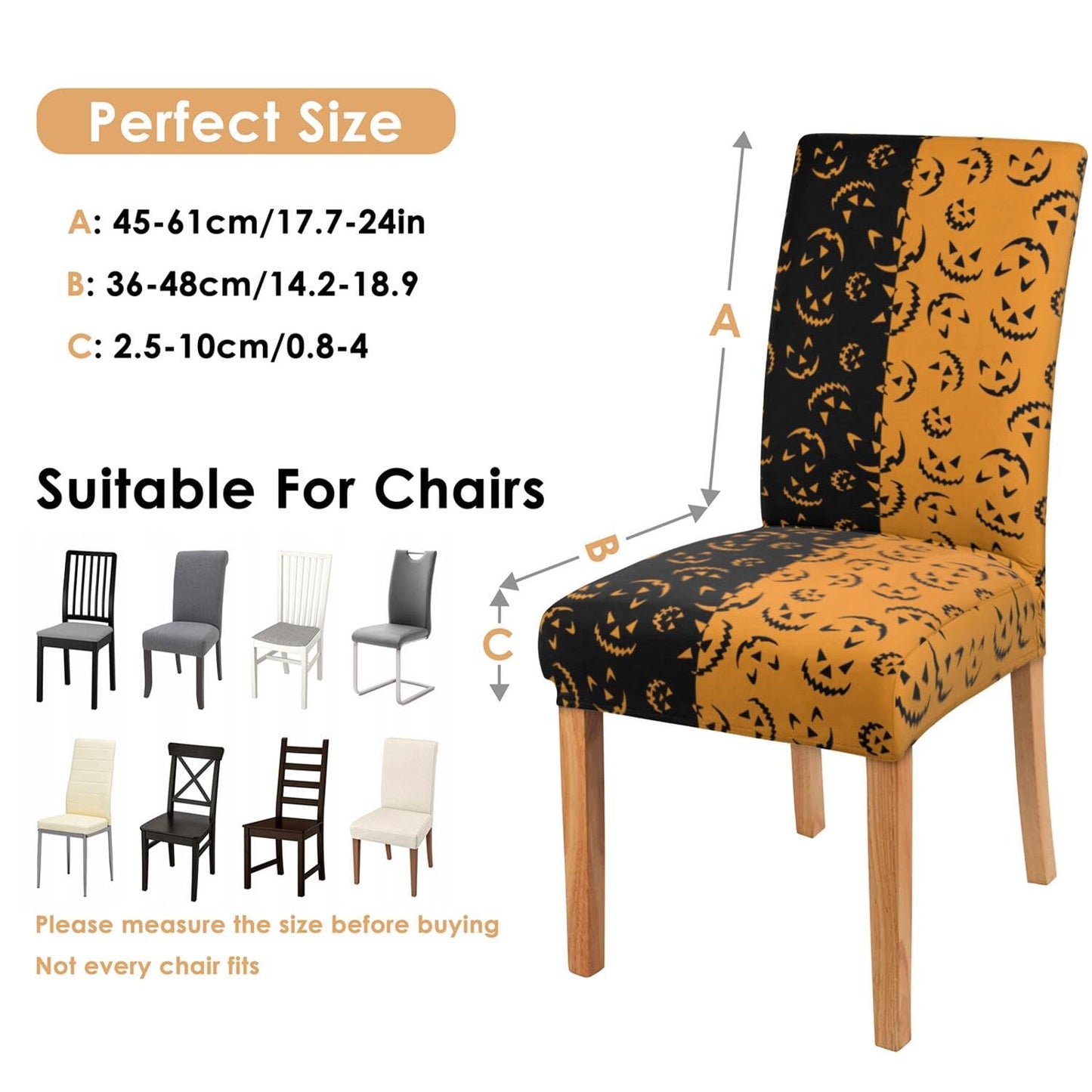 Qeenking 4 Pcs Halloween Dining Chair Covers, Spooky Pumpkin Stretch Removable Washable Seat Slipcovers, Horror Scary Kitchen Dining Room Hotel Decor