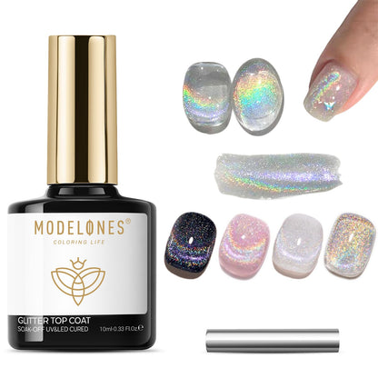 modelones Builder Nail Gel with Gel Top Coat, 3Pcs Clear Builder Nail Kit for Thickening Apex Building Extension Rhinestone Gel Tips Glue, U/V LED Lamp Cured for Home DIY Salon Girls