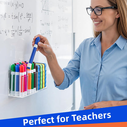 Simetufy Large Magnetic Dry Erase Marker Holder, Magnetic Pen Holder, Whiteboard Marker Holder with Movable Divider for Glass, Fridge & Locker, Non-slip Acrylic Magnetic Marker Holder
