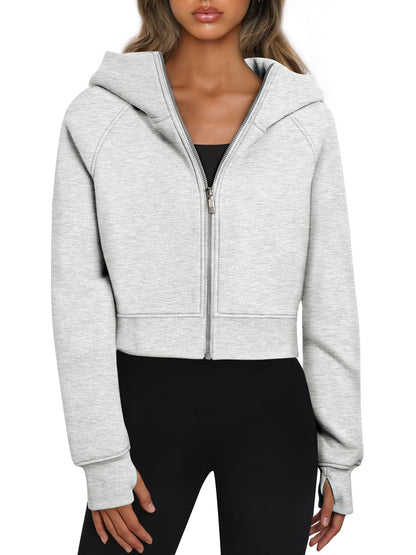 Trendy Queen Womens Zip Up Hoodies Jackets Cropped Sweatshirts Fleece Fall Outfits Casual Comfy Y2k Tops Winter Clothes 2025 Grey S