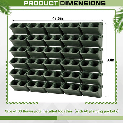 Briwooody 30 Set 60 Pocket Vertical Stackable Wall Planters Kit Outdoor Self Watering Plastic Planter Grow Hang Mount System for Strawberry Flower Vegetable Home Fence Balcony Wall Decor