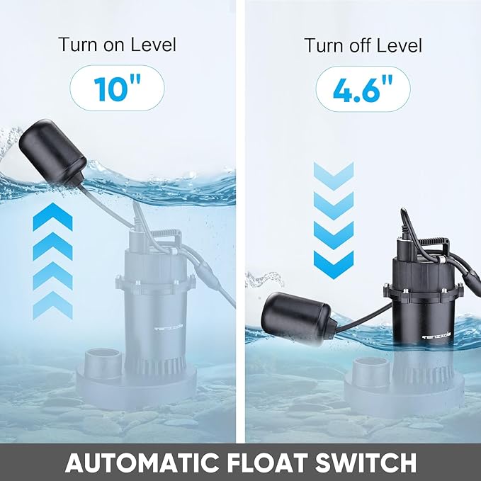 Sump Pump Submersible Utility Water Pump Thermoplastic Portable Electric Water Removal Transfer Pump with 16.4FT Cord for Swimming Pool Basement Garden Pond Tubs Draining, 1 HP 4000GPH