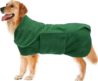 Geyecete Dog Drying Coat -Dry Fast Dog Bag - Dog Bathrobe Towel - Microfibre Fast Drying Super Absorbent Pet Dog Cat Bath Robe Towel,Luxuriously Soft-Green-S