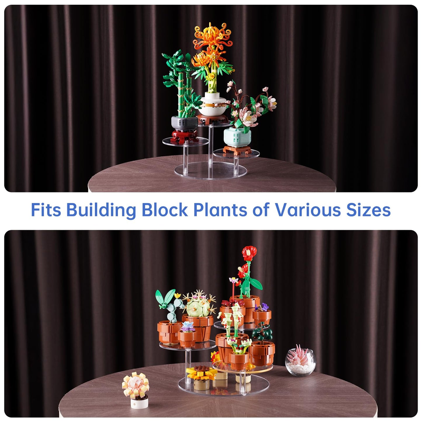 NiHome Clear Acrylic Display Stand for LEGO Botanical Collection Sets, Multi-Tier Showcase Figurine Display Shelf Riser for Collectibles and Room Decor, Perfume Riser Holder, Tabletop Plant Stand