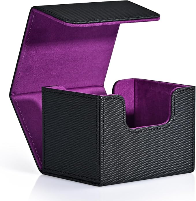 ZLCA Card Deck Box for Trading Cards, MTG Commander Deck Box Holds 120+ Single Sleeved Cards, Leather Magnetic Card Storage Box Fits for Magic the Gathering TCG CCG(Black& Purple)