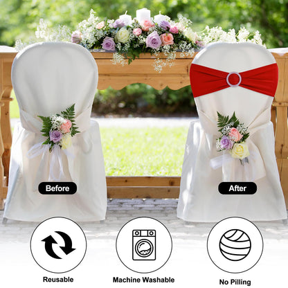 BOUBONI Red Chair Sashes 50 Pack Spandex Stretch Chair Band Sashes with Buckles for Folding Chairs Wedding Party Reception Baby Shower Events Banquet Decorations