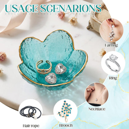 LOYIM 4 Pack Glass Jewelry Dish Small Flower Ring Holder Trinket Tray for Earrings Key Vanity Decor for Women Wedding Gift