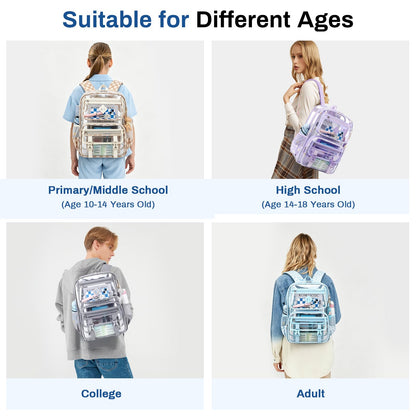 Sisipoet Clear Backpack, Heavy Duty Clear Bookbag PVC Transparent Backpack for School for Teens Girls Women with Leather Pendant,Khaki