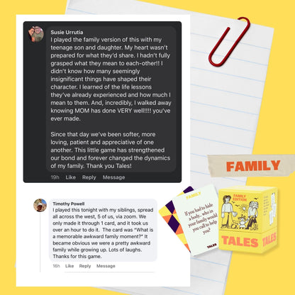 TALES Family Edition 150 Conversation Cards for Family Game Night, Adults, Teens, and Kids, Family Dinners, and Gatherings, Prompts for Meaningful Connections