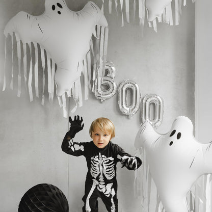 Large Ghost Balloons PartyDeco 36.6 x 33.8 Inch Large White Ghost Foil Balloon with Tassels Spooky Birthday Decoration