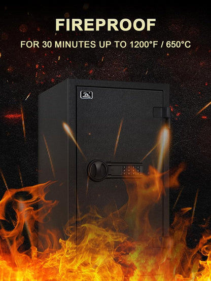 TIGERKING Fireproof Safe Box, 3.47 Cubic Feet Home Safe Box with Drawer, Large Steel Digital Safes for Home and Office