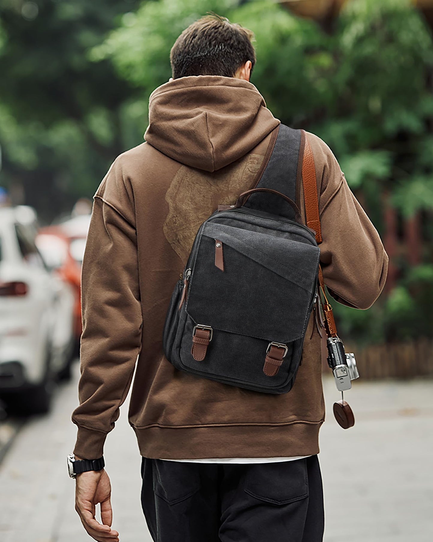 sling bag,canvas messenger bag for men,crossbody bag for women,Black