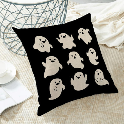Sorktse Halloween Pillow Covers 18 x 18 Inch Set of 2 Cute White Ghost Throw Pillows Outdoor Decorative Holiday Black Pillowcases Linen Cushion Cases for Farmhouse Home Bed Sofa Couch