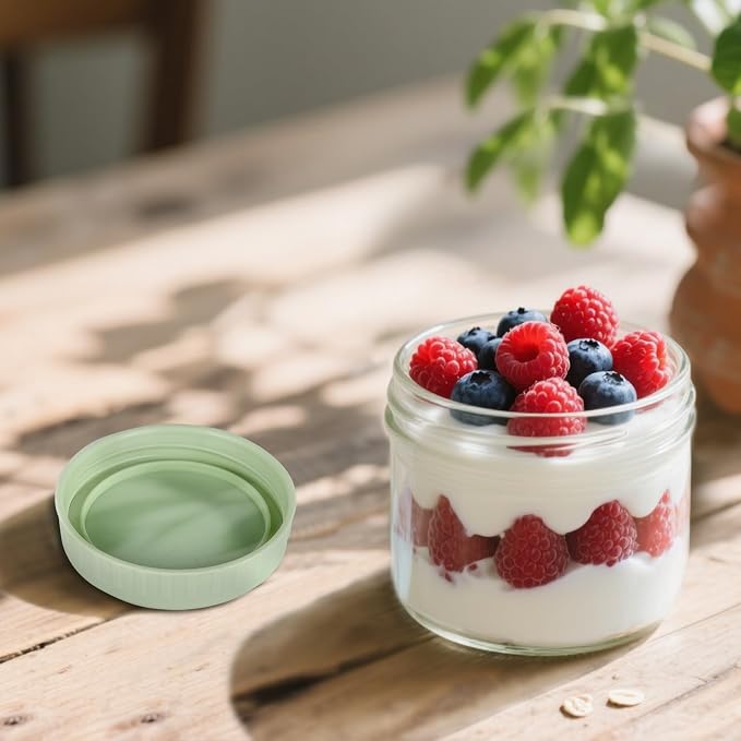 SHOWIN Overnight Oats Containers with Lids, 10oz Glass Jars with Lids 8 pcs, Light Green, Wide Mouth Mason jars for Salad, Yogurt, Snacks, Meal Prep