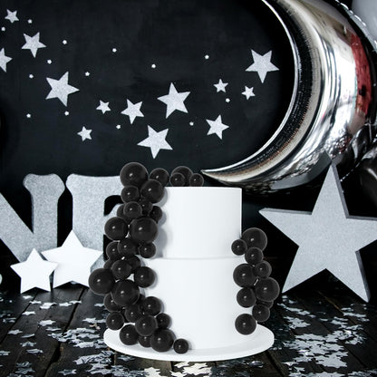 BOUBONI 138 Pcs Black Balls Cake Topper Decorations Balloon Cupcake Toppers Foam Cake Topper Balls Decorations for Halloween Birthday Party Wedding Anniversary