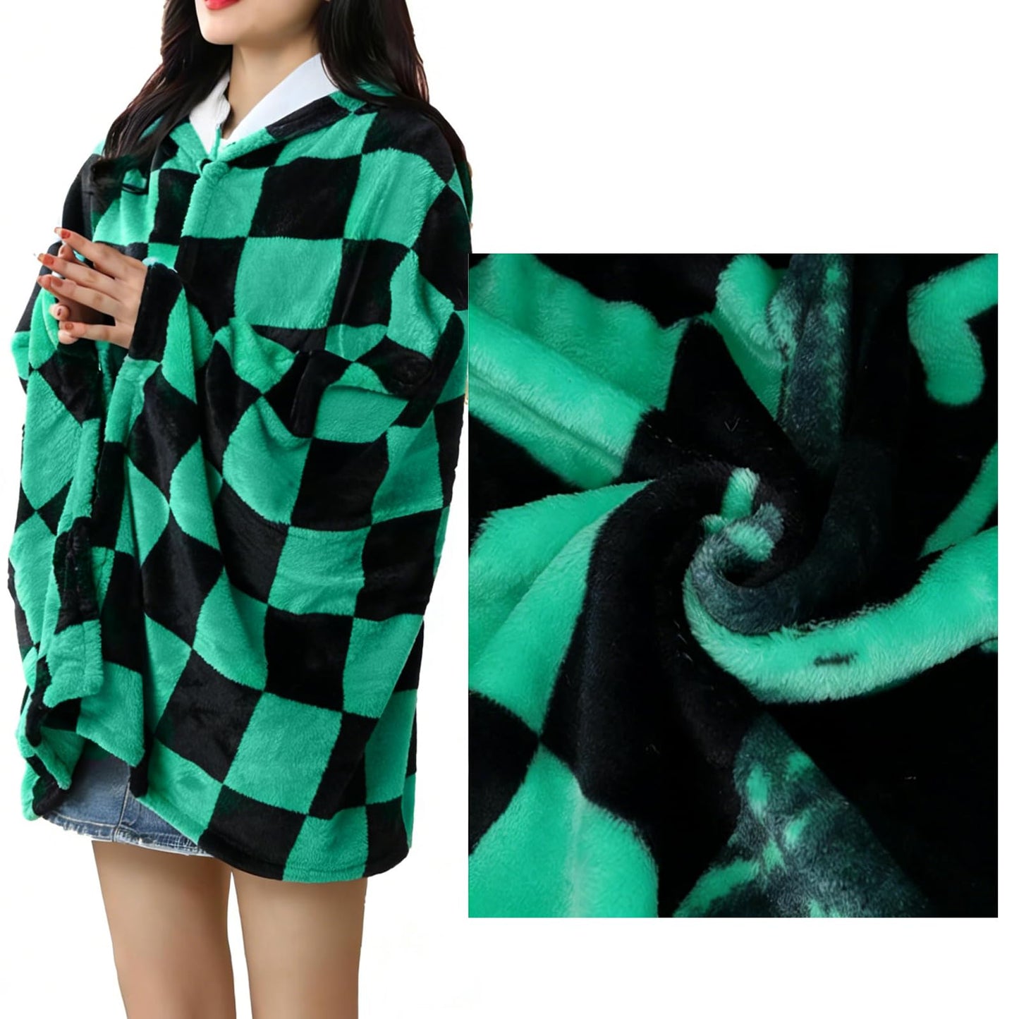 Juejuezi Hooded Wearable Blanket Hoodie Throw Blanket Cloak Cosplay Costume Shawl Wrap Nap Quilt 160x100 cm/63x40in(Green,One Size)