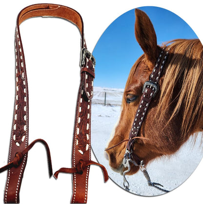 Ranch Hand Leather Split Ear Headstall - Western Horse Bridle with Buckstitch - Full Grain Leather Headstall for Quarter Horses, Rodeo & Ranch Use