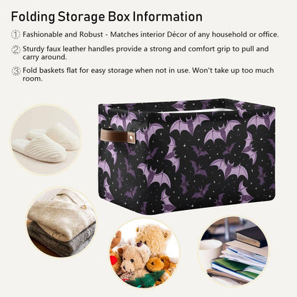ALAZA Halloween Star Bat Black Foldable Storage Box Storage Basket Organizer Bins with Handles for Shelf Closet Living Room Bedroom Home Office 1 Pack