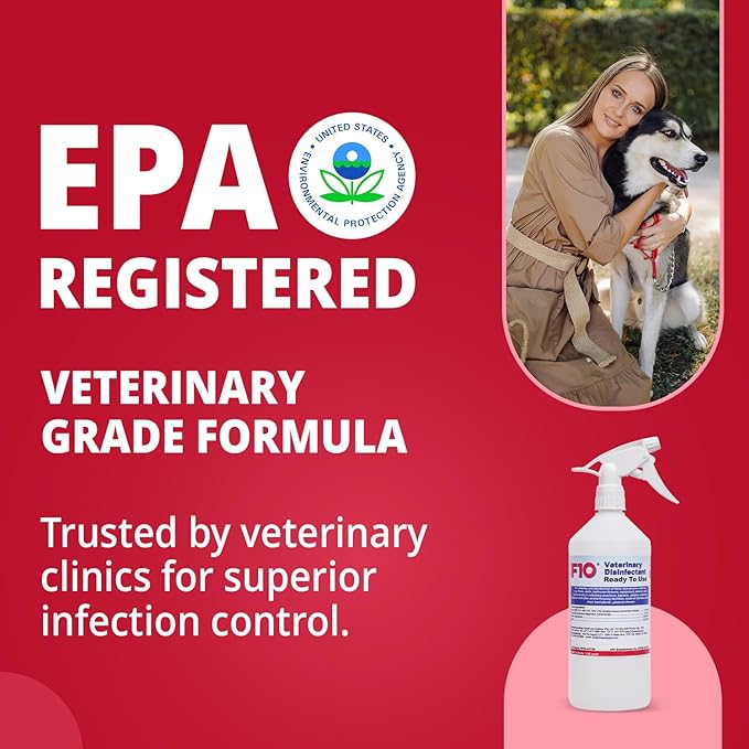 F10 Ready To Use All Purpose Disinfectant for Kennels, Litter Box, Cage, Terrariums, Habitats, Vet Practices - 1 Liter (1.06qt)