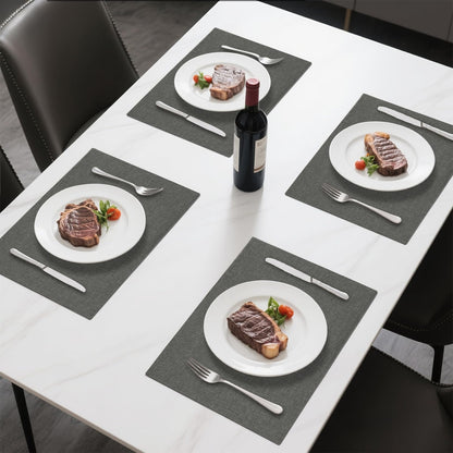 Linen Cloth Double Layers Placemats, Cotton Woven Placemats Set of 6, Kitchen Table Farmhouse Decor Heat Resistant Table Mats, Outdoor Indoor Square Fabric Place Mats Can be Washable (Dark Gray)