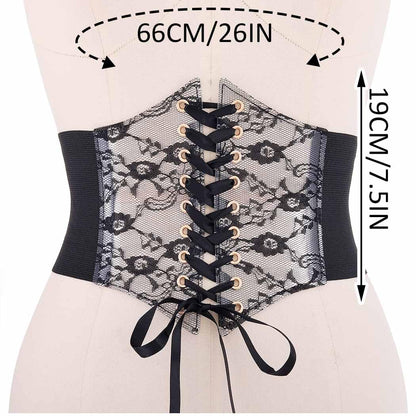 BODIY Women Lace Corset Belts Elastic Cinch Belt Tied Waspie Wide Waist Bustiers for Dress (Black)