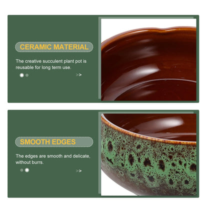 Happyyami Hydroponic Water Planter Pot Ceramic Succulent Bonsai Pot Water Lily Narcissus Planting Bowl Flowerpot Container Garden Decoration ( Style b )