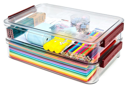 CATOOMUU 5.5qt Portable Project Case 9 X 13 Clear Stackable Plastic Storage With Lids Organizer Containers File Box For Letter A4 Paper Photo Documents Scrapbook Craft Art School Supplies, 2 Pcs
