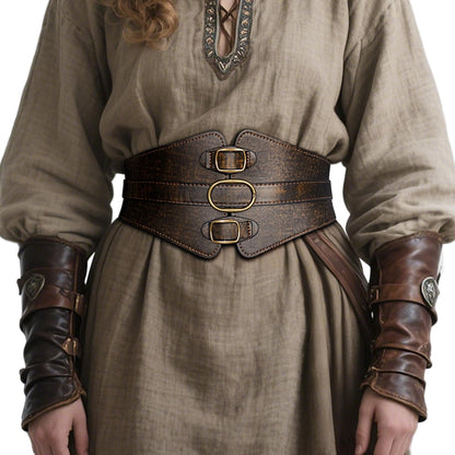L'VOW Women's Viking Leather Corset Belt - Renaissance Cinch Belt for Halloween Medieval(Brown-2,XXL)