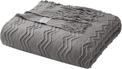 BOURINA Dark Grey Throw Blanket 50 x90 Inches Throw Textured Solid Soft Sofa Throw Bed Runner Couch Cover Knitted Decorative Blanket Bed Runner