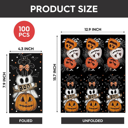 Horaldaily 100 Halloween Disposable Paper Decorative Guest Napkins, Orange Jack-O-Lantern Pumpkin Dots Ghost Cat Hand Towel for Party Lunch Dinner Kitchen Bathroom