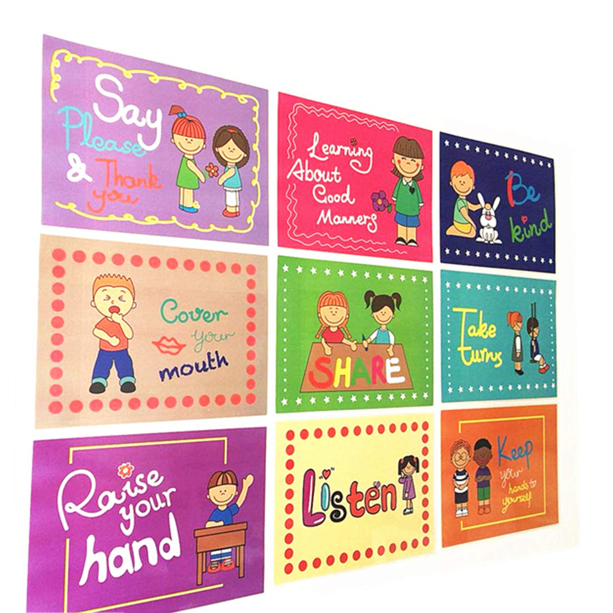 SANTSUN 9 Good Habits Polite Class Rules Teacher Classroom Signs.English Poster Classroom Wall Decoration. Class Organization Charts.