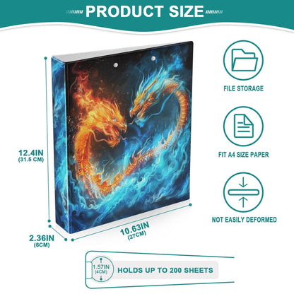 Dragon Round Ring Binders 1.5 Inch Dinosaur Ice Fire Legend Galaxy Stars Red Green Demon Evil 3 Ring Clipboard Binder for Office School Work Supplies File Folder 200 Sheet Capacity Easy Open