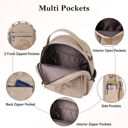 VIMUTI Mini Backpack Purse for Women,Embossed Vegan Leather Small Backpack Fashion Backpacks Daypacks Shoulder Handbag (Apricot)