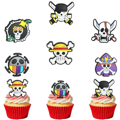 Mosytiay 24 PCS Anime Skull Cupcake Rings Toppers Pirate Themed Cupcake Toppers 6 Style Skeleton Cake Decorations for Skull Theme Baby Shower Birthday Halloween Pirate Party Cake Decorations Supplies